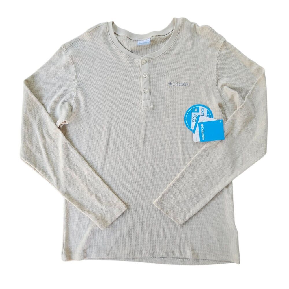Columbia Waffle Top Off White Henley Knit Thermal Long Sleeve T-Shirt Size L